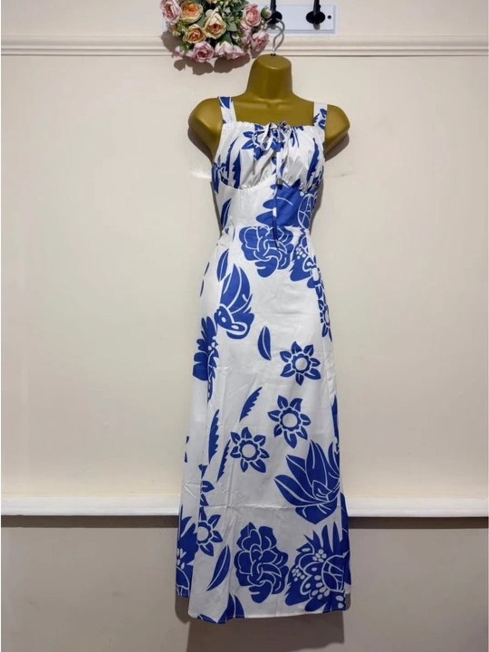 Blue and White Floral Maxi Dress - Sleeveless Women’s Summer Dress
